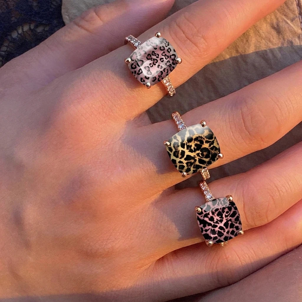 Leopard Diamond Cushion Stacking Ring