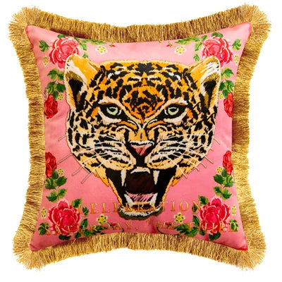 Chic Pink Velvet Leopard Cushion Cover