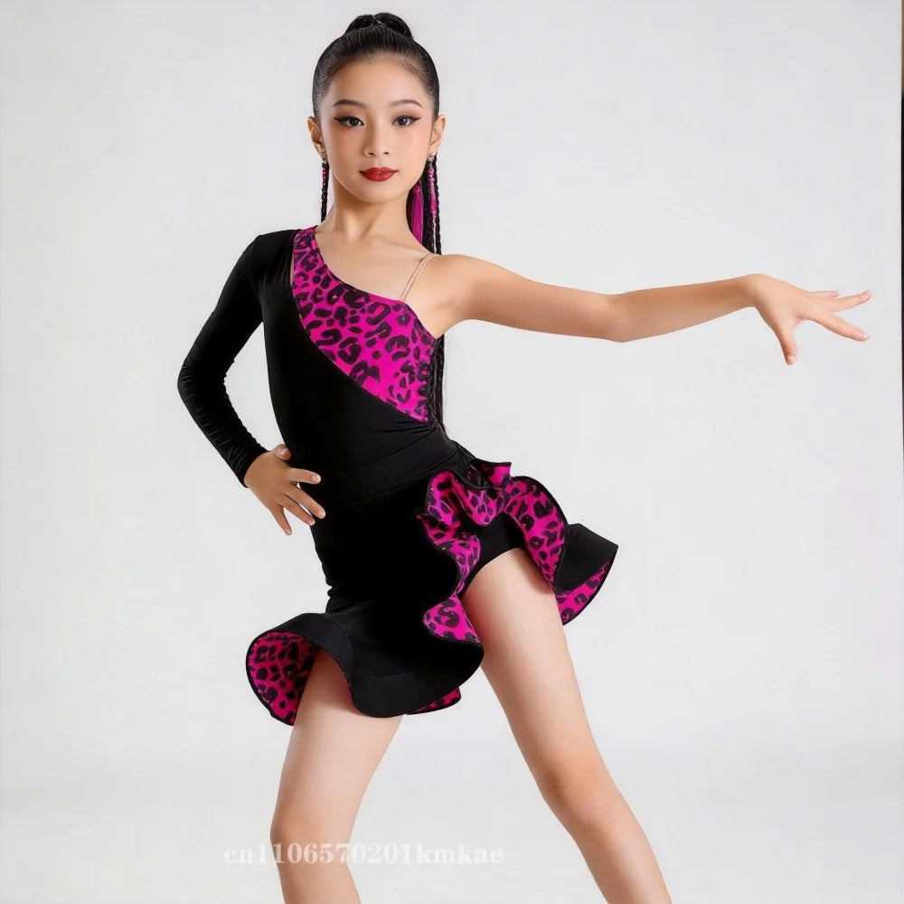 Leopard Fringe Latin Dance Competition Dress