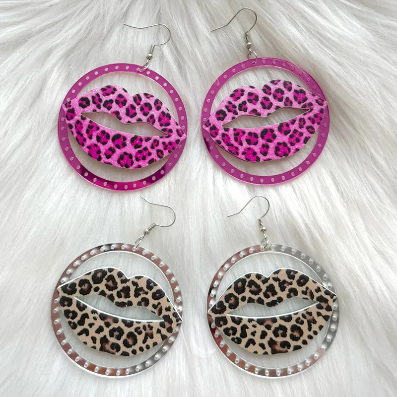 Vintage Pink & Brown Leopard Drop Earrings