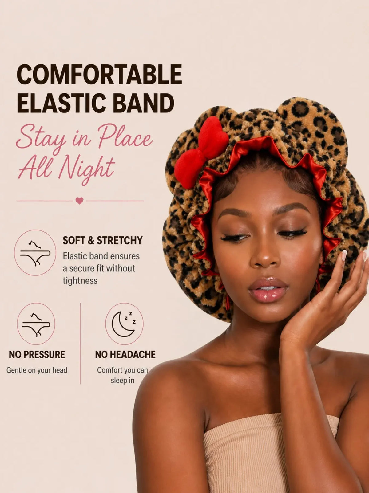 Teddy Fleece Satin-Lined Sleep Bonnet