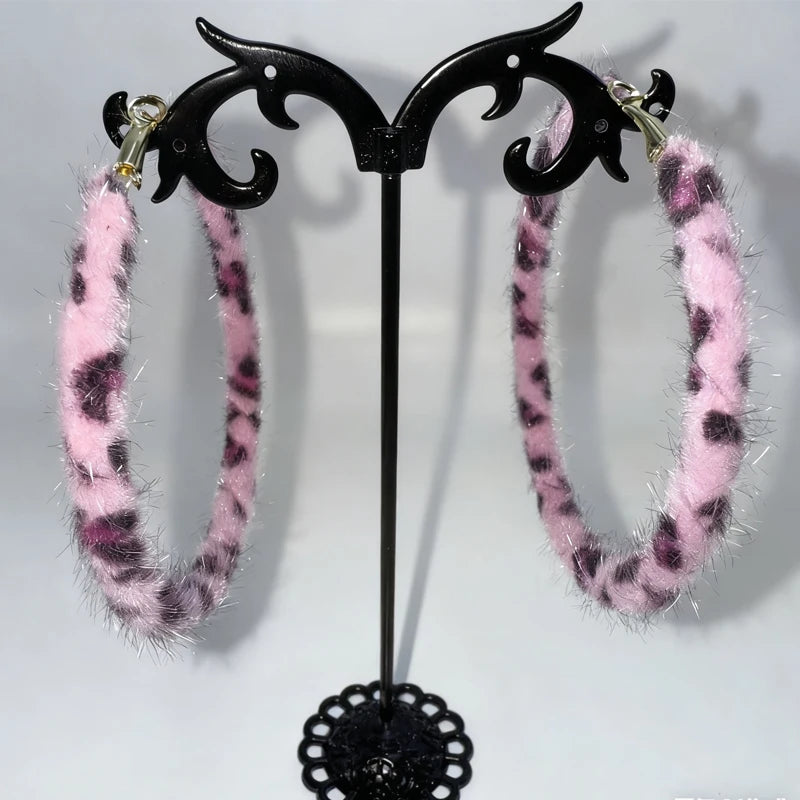 Hot Pink Leopard Geometric Hoop Earrings