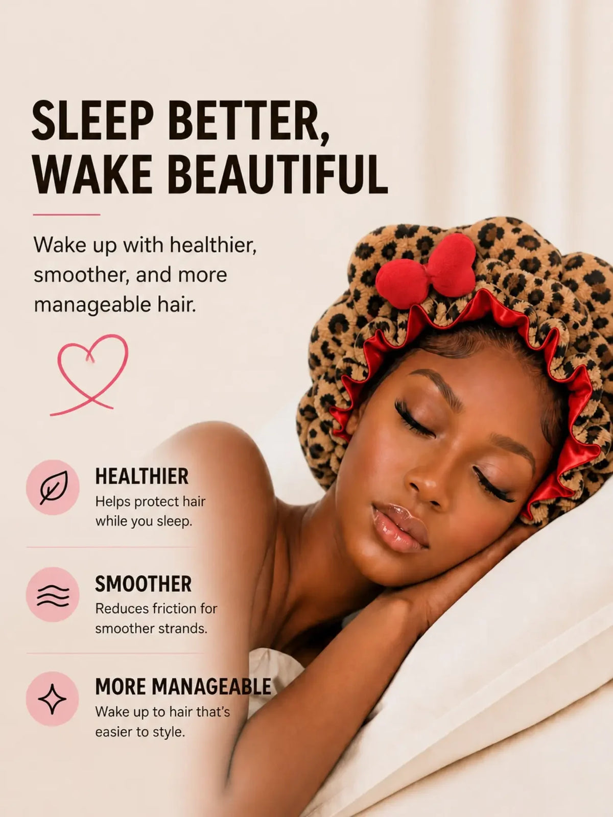 Teddy Fleece Satin-Lined Sleep Bonnet