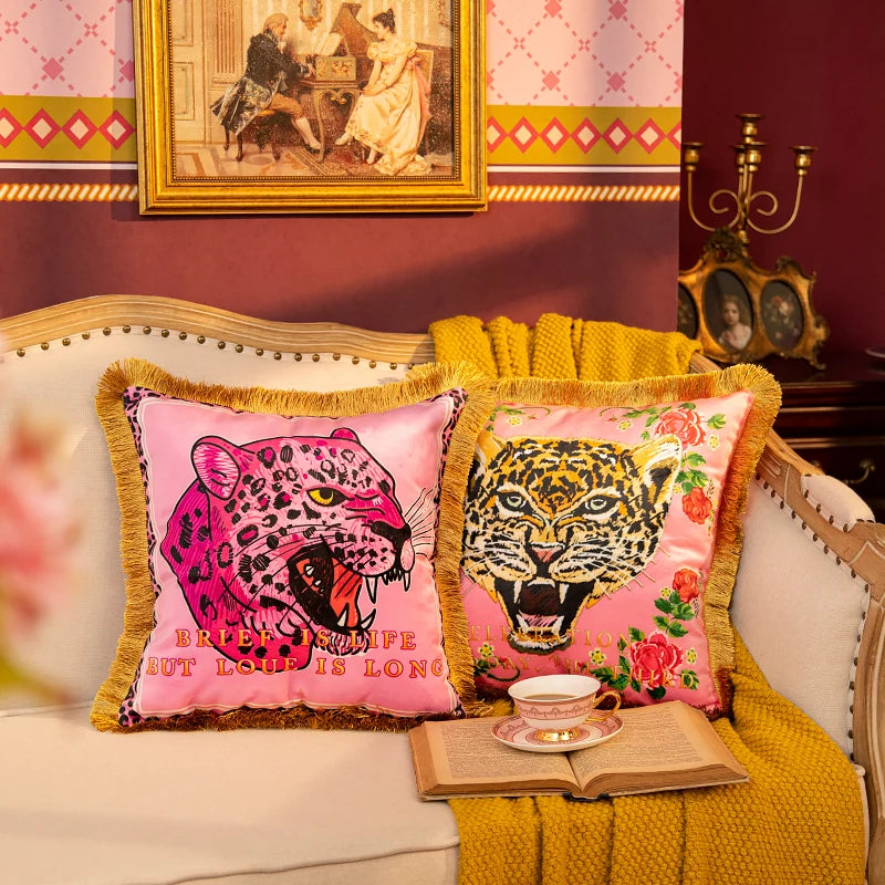 Chic Pink Velvet Leopard Cushion Cover