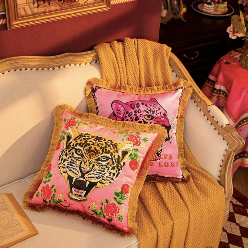 Chic Pink Velvet Leopard Cushion Cover