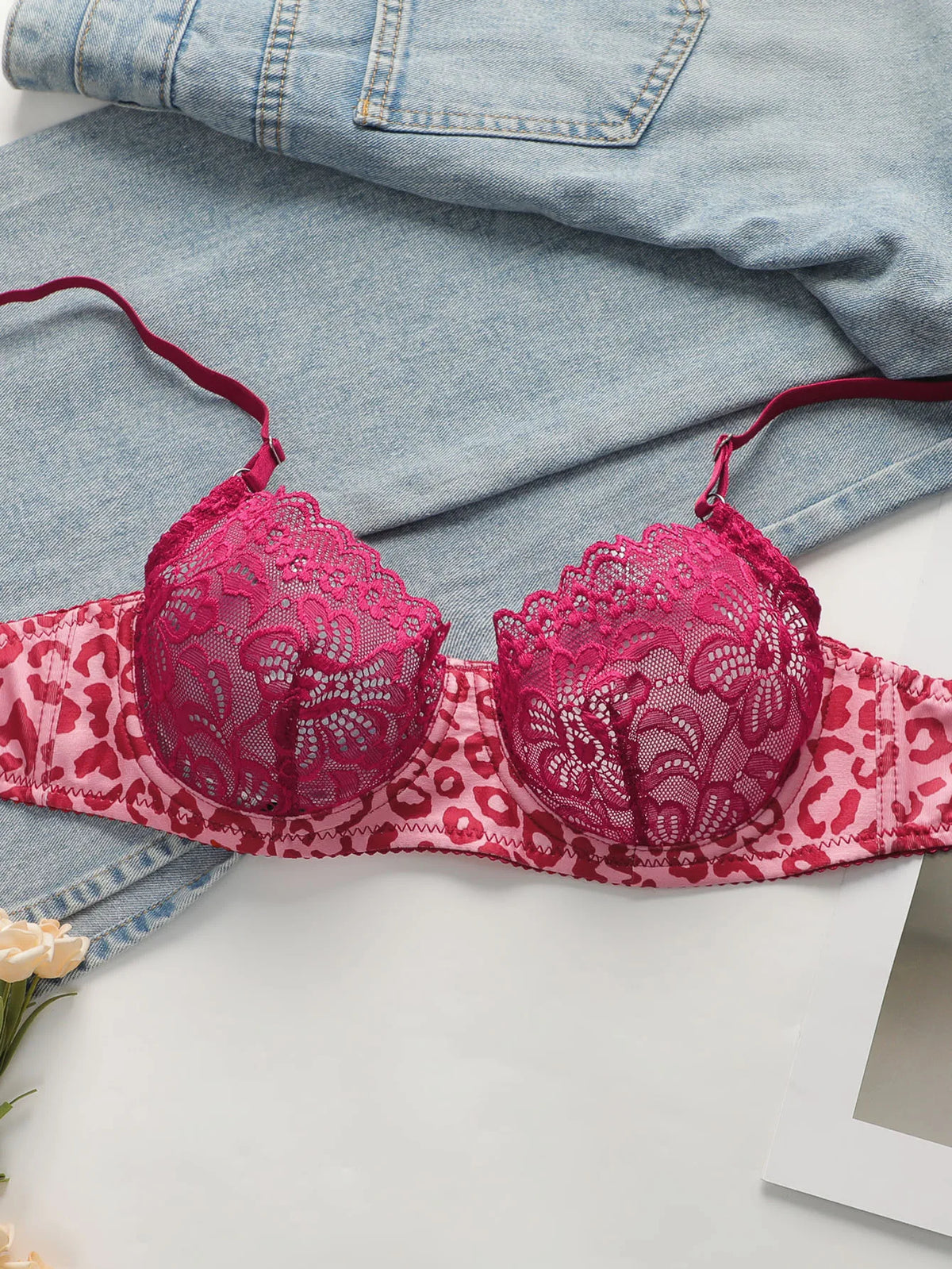 Leopard Transparent Push-Up Bra Set