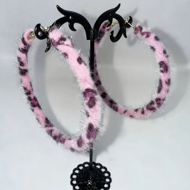 Hot Pink Leopard Geometric Hoop Earrings