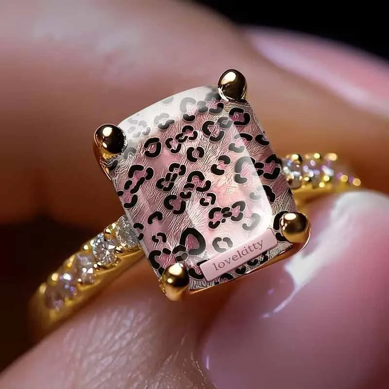 Leopard Diamond Cushion Stacking Ring