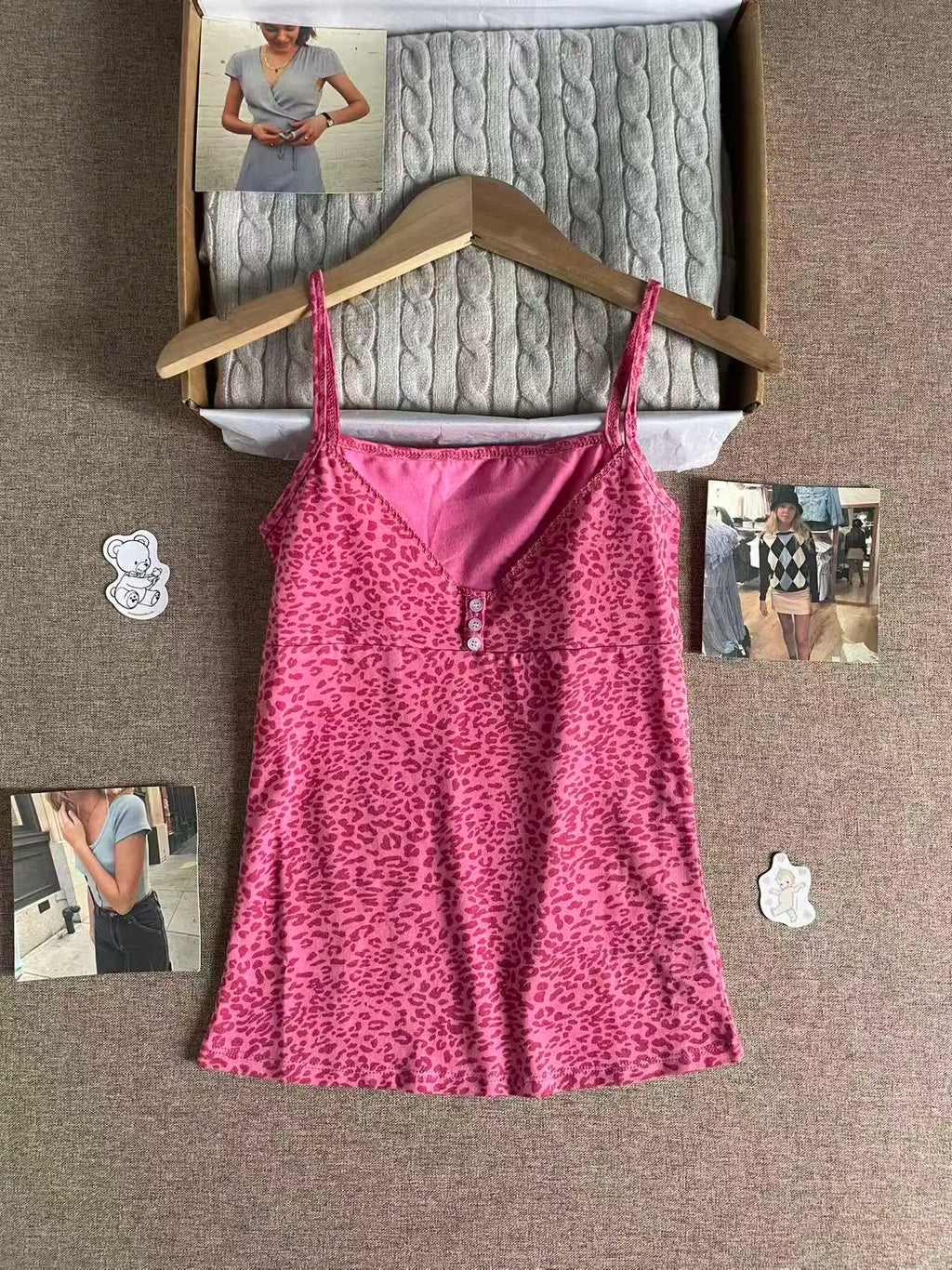 Vintage Leopard Slim Flutter-Sleeve Top
