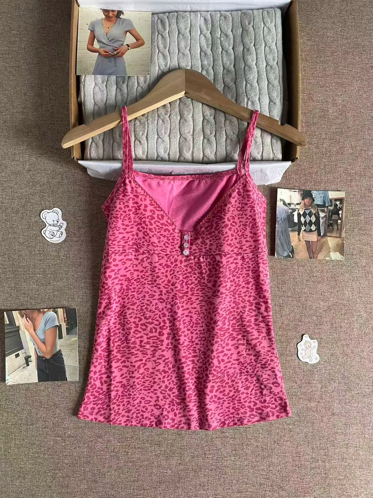 Vintage Leopard Slim Flutter-Sleeve Top