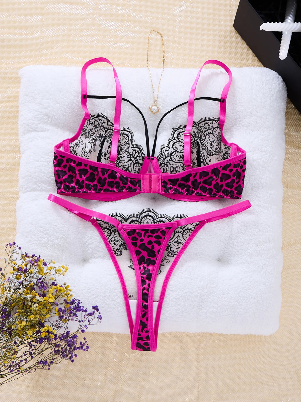 Chiffon Push-Up Demi Bra & Thong Lingerie Set