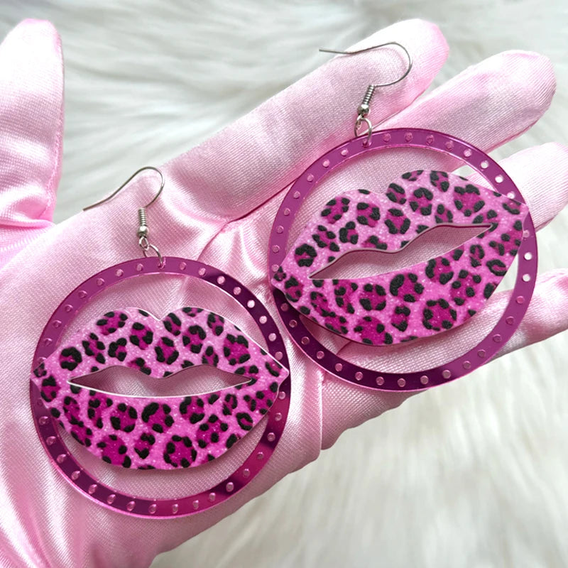 Vintage Pink & Brown Leopard Drop Earrings