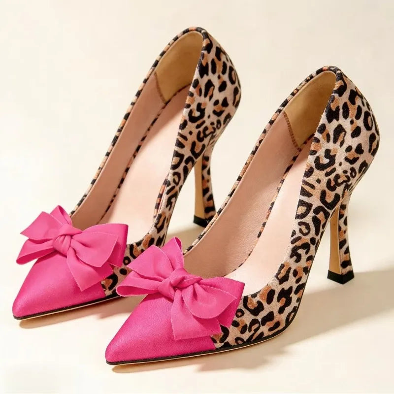 Flannel Bowknot Pointed-Toe Stiletto Pumps