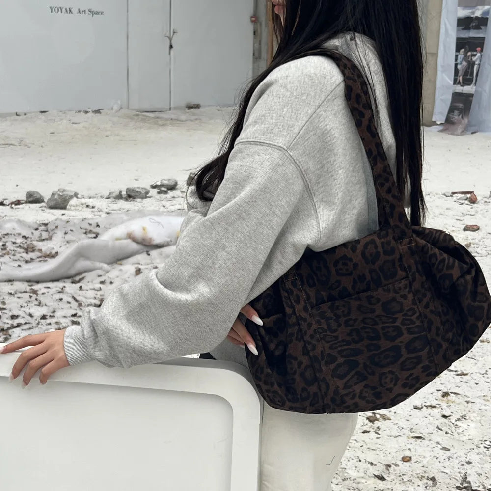 Leopard Zip Shoulder Tote & Mommy Bag