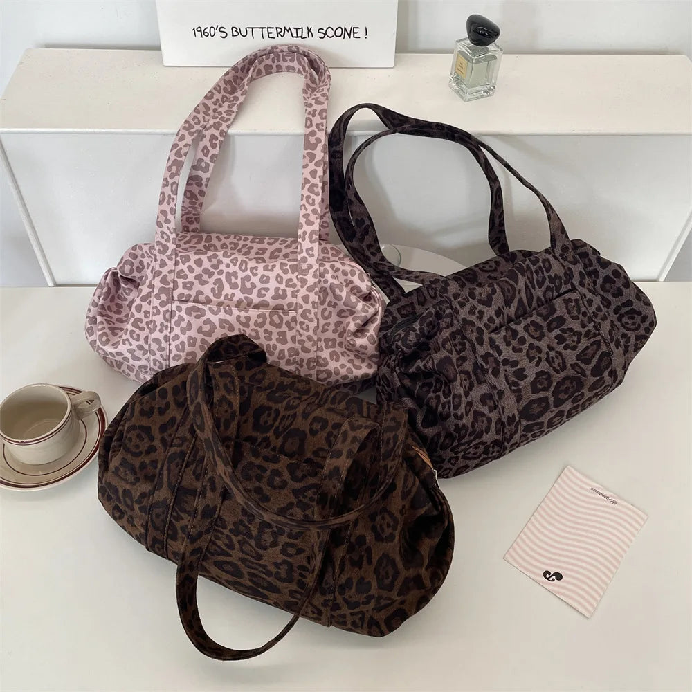 Leopard Zip Shoulder Tote & Mommy Bag