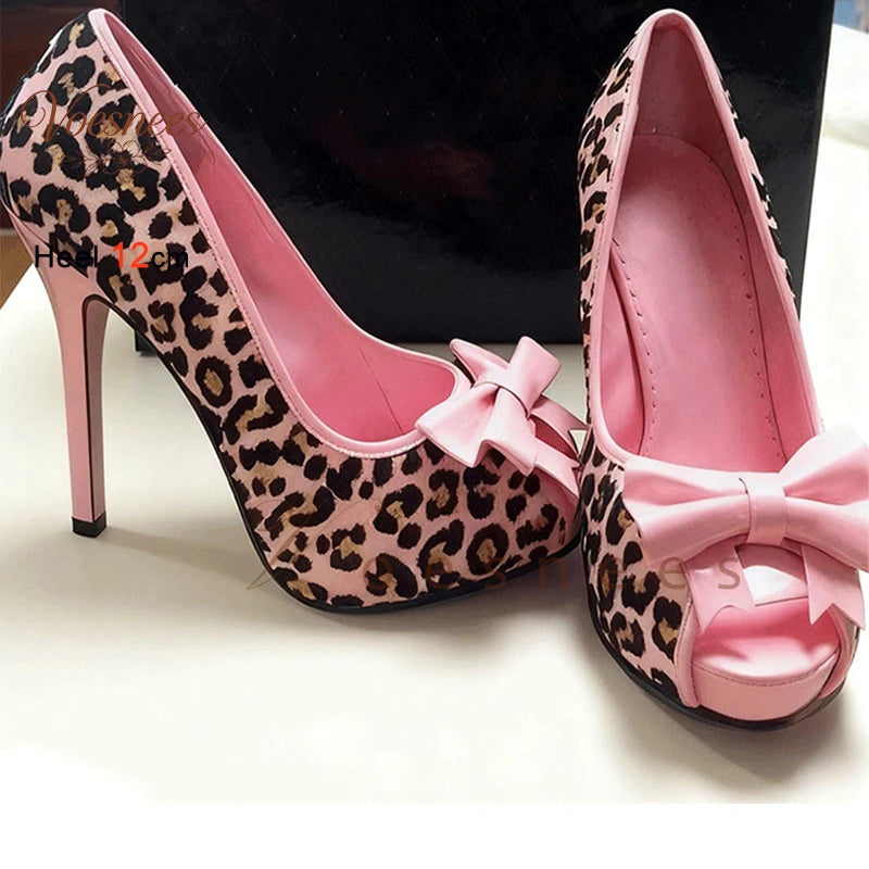 Velvet Bow Peep-Toe 12CM Platform Stiletto Pumps