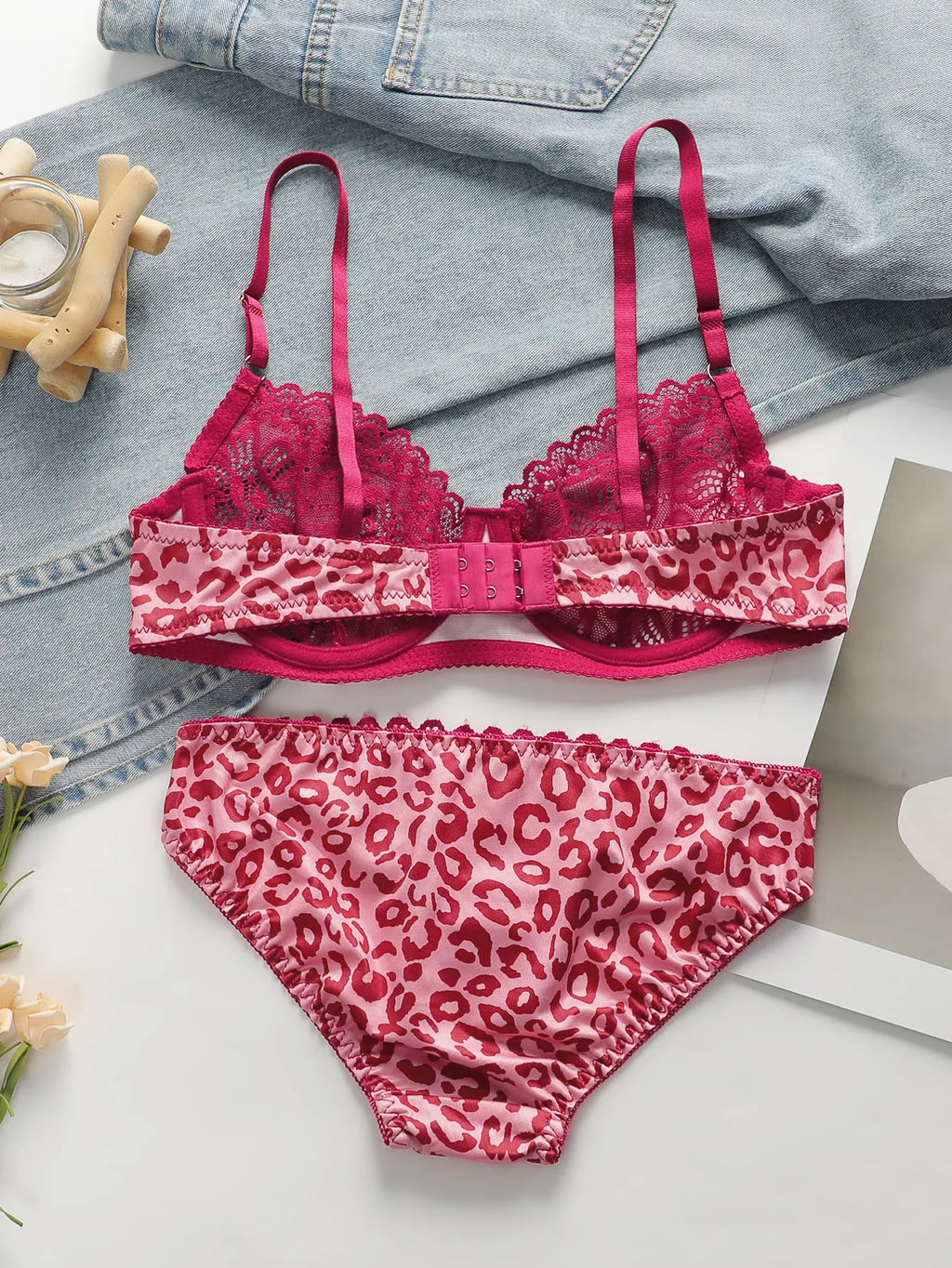 Leopard Transparent Push-Up Bra Set