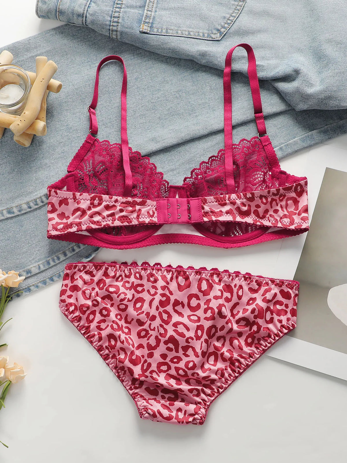 Leopard Transparent Push-Up Bra Set