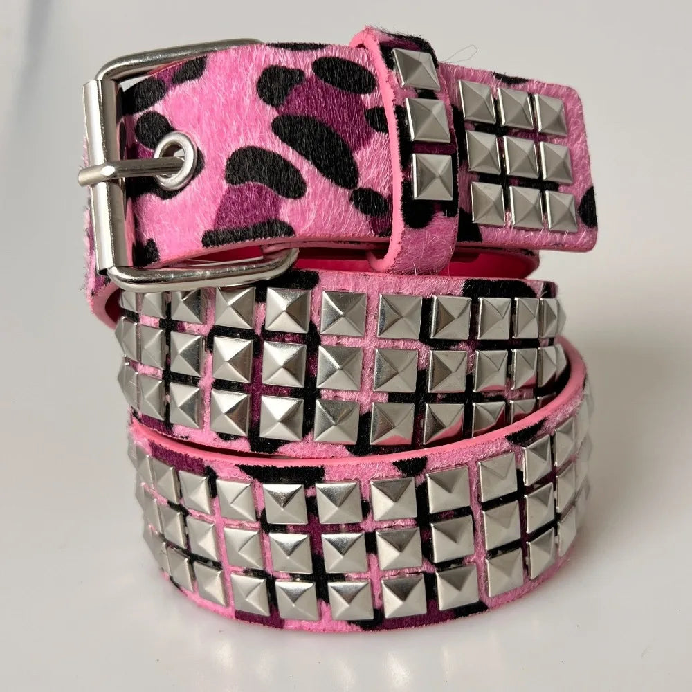 Leopard Print Studded PU Waistband Belt