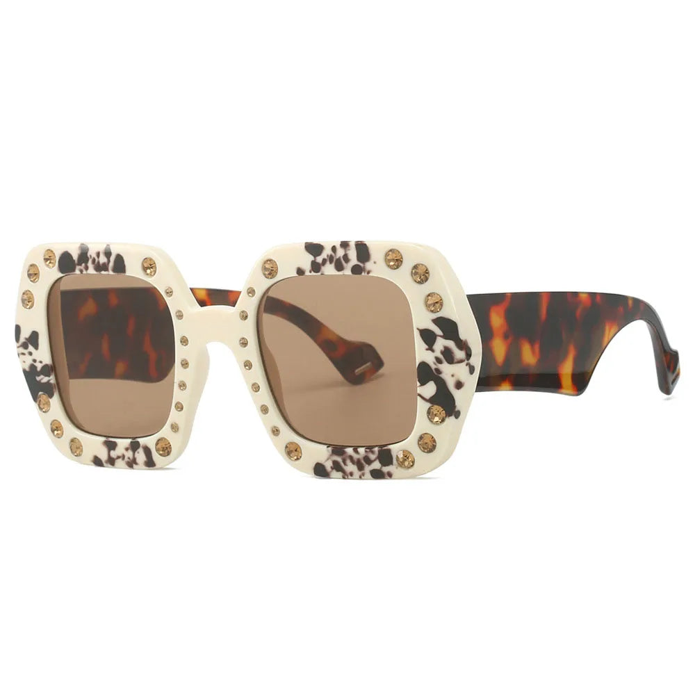 Diamond Leopard Oversized Square Sunglasses