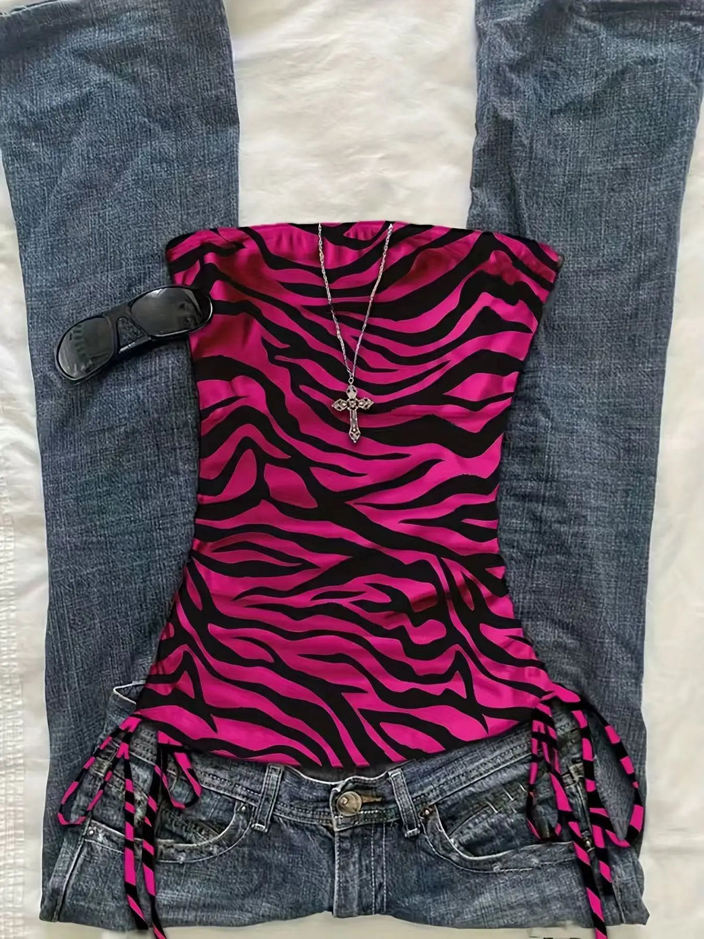 Backless Lace-Up Animal Print Crop Top