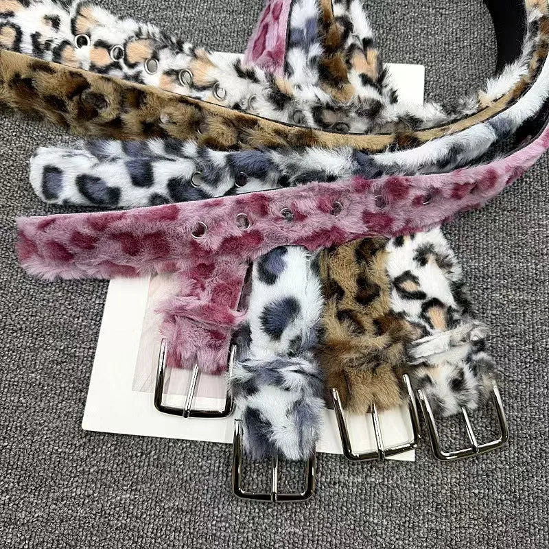 Pink Fur Leopard & Zebra Print Pin-Buckle Belt