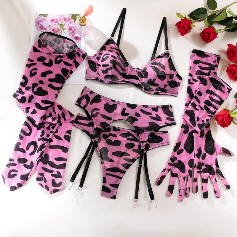 5-Piece Sheer Mesh Lingerie Set