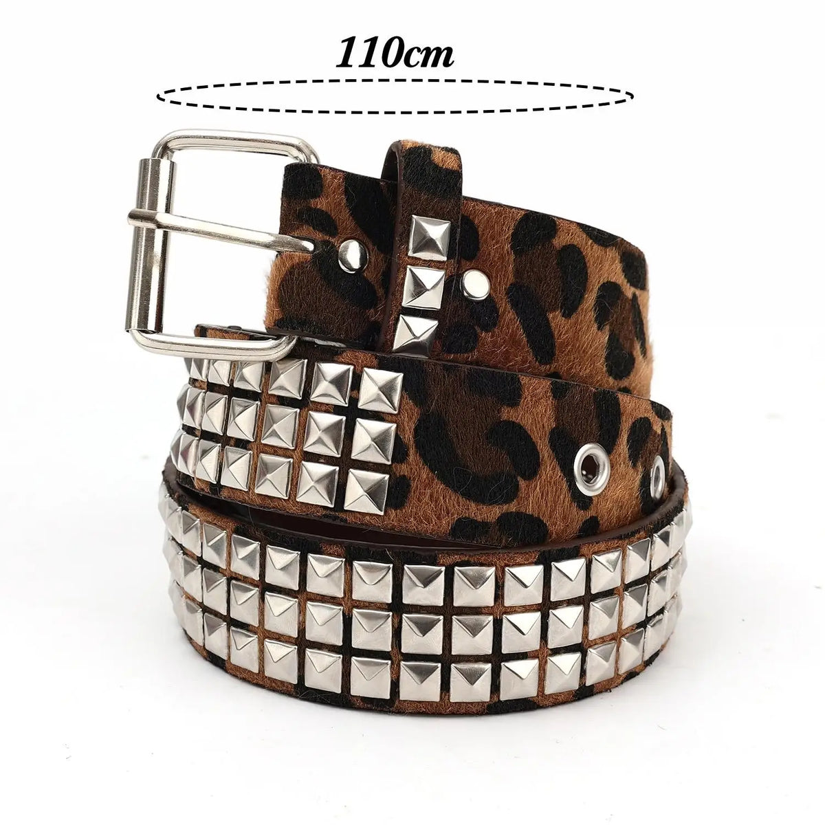 Leopard Print Studded PU Waistband Belt