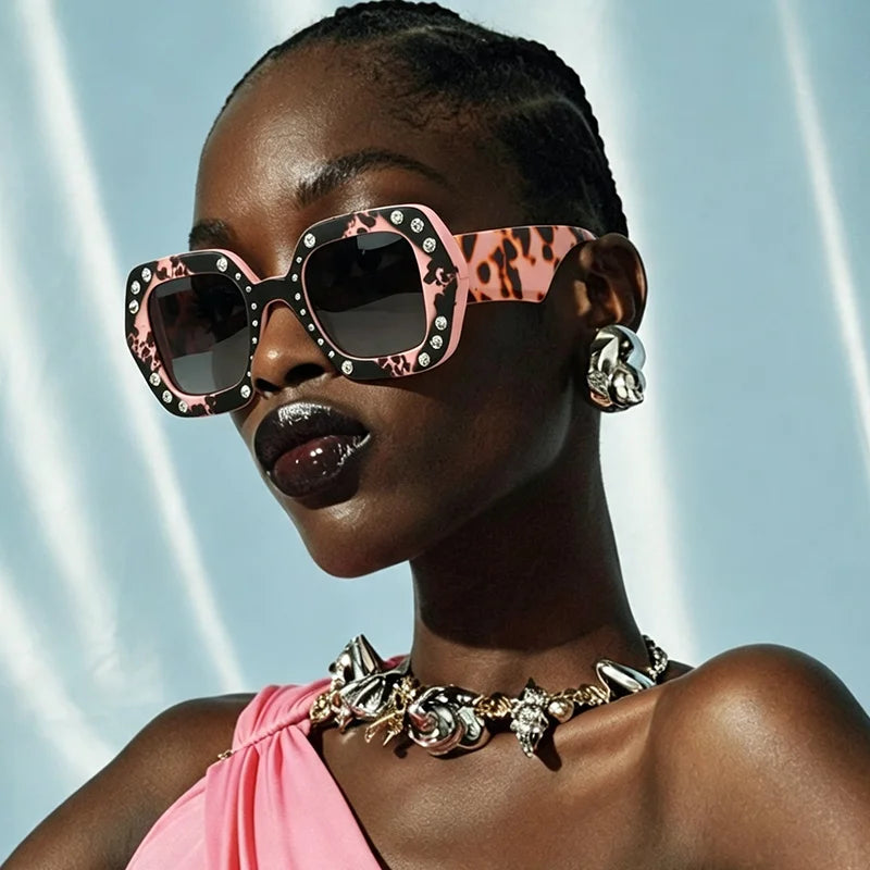 Diamond Leopard Oversized Square Sunglasses