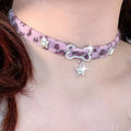 Pink Leopard Plush Star Choker Necklace