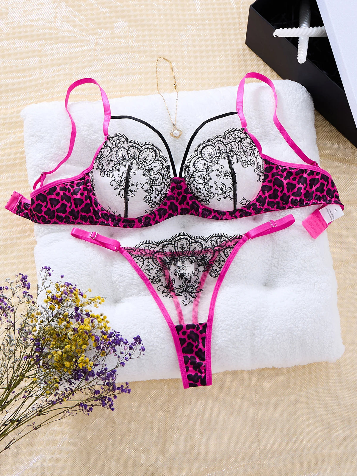 Chiffon Push-Up Demi Bra & Thong Lingerie Set
