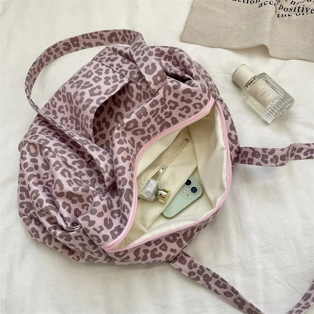 Leopard Zip Shoulder Tote & Mommy Bag