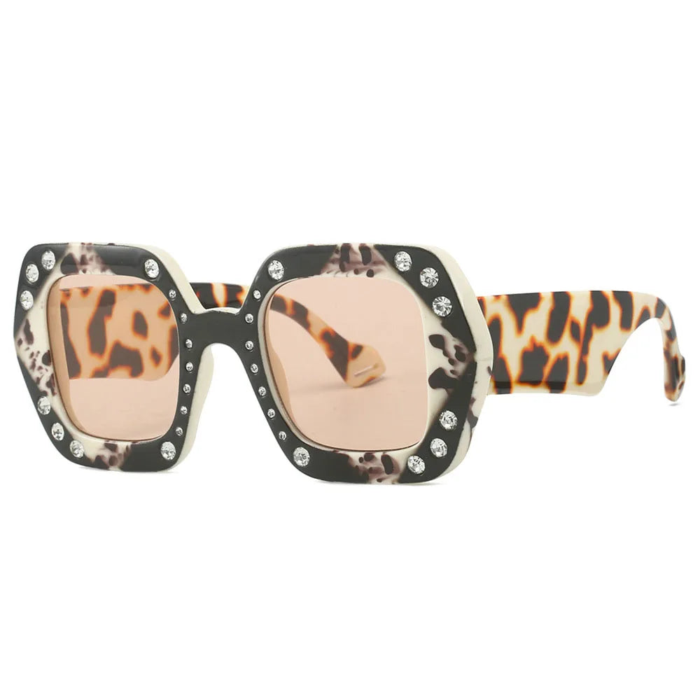 Diamond Leopard Oversized Square Sunglasses