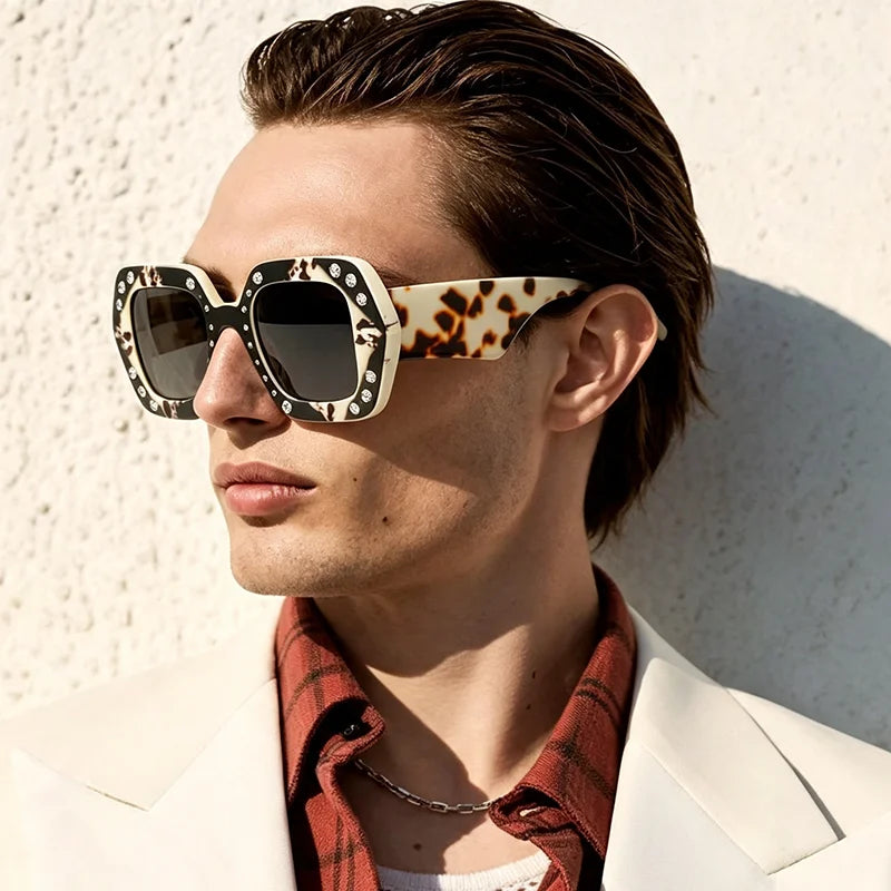 Diamond Leopard Oversized Square Sunglasses