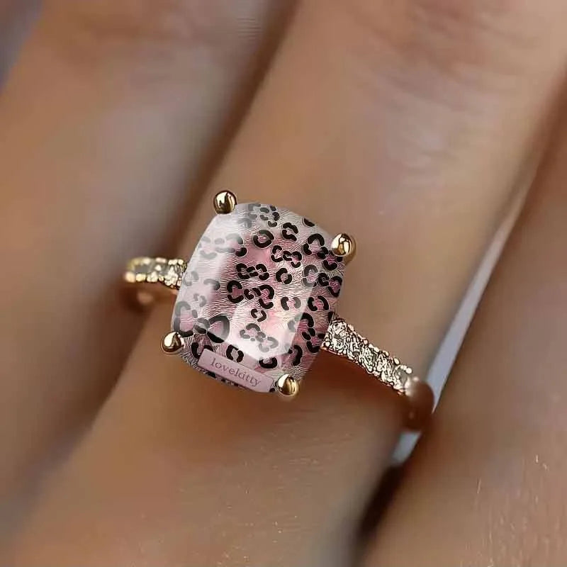 Leopard Diamond Cushion Stacking Ring
