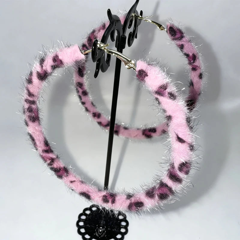 Hot Pink Leopard Geometric Hoop Earrings